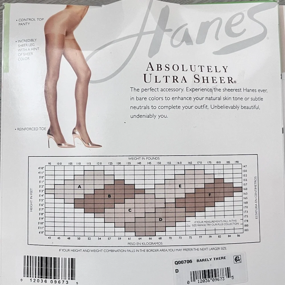 2-Hanes Control Top Reinforced Toe Pantyhose, Barely Black/Barley There Size D